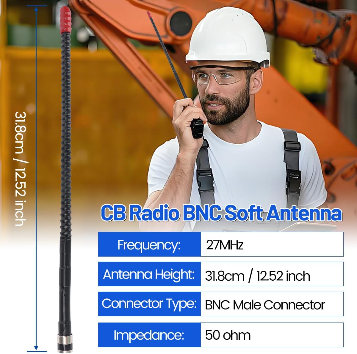 27Mhz CB Radio Antenna Whip Soft BNC Antennas Compatible with Cobra HH50WXST HHRT50 C75WXST Uniden BC75XLT BC125AT
