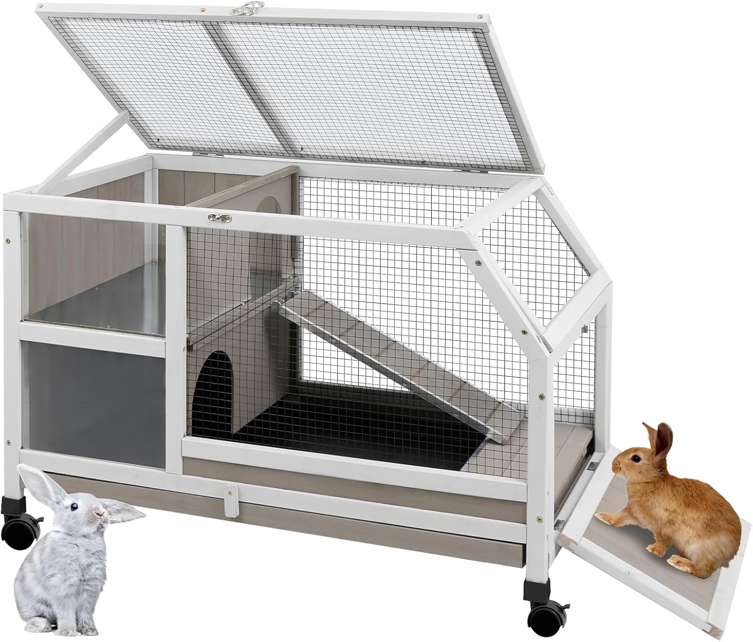 Rabbit Hutch Indoor - Weatherproof, Multi-Level, Easy Assembly, Lockable, and Comfortable | Guinea Pig Cage for Small
