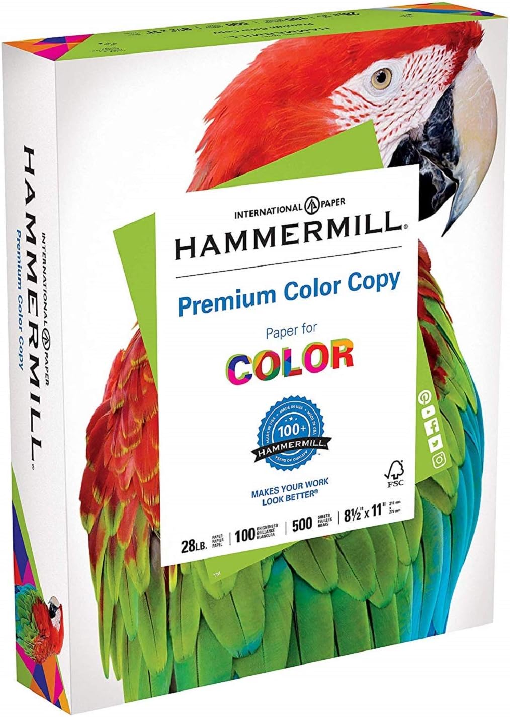 Premium Color Copy Paper, 8.5 x 11 Letter Size, 28lb, 100 Bright, 1 Ream / 500 Sheets (102467R) Acid Free - 2 Pack