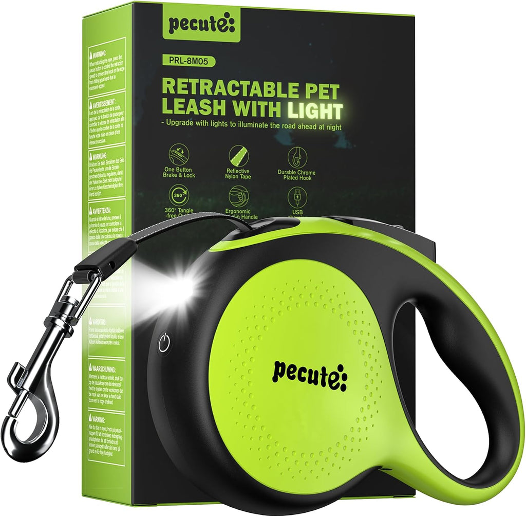 Retractable Dog Leash with Flashlight, 26ft Heavy Duty Retractable Pet Leash with Light, One-Button Control