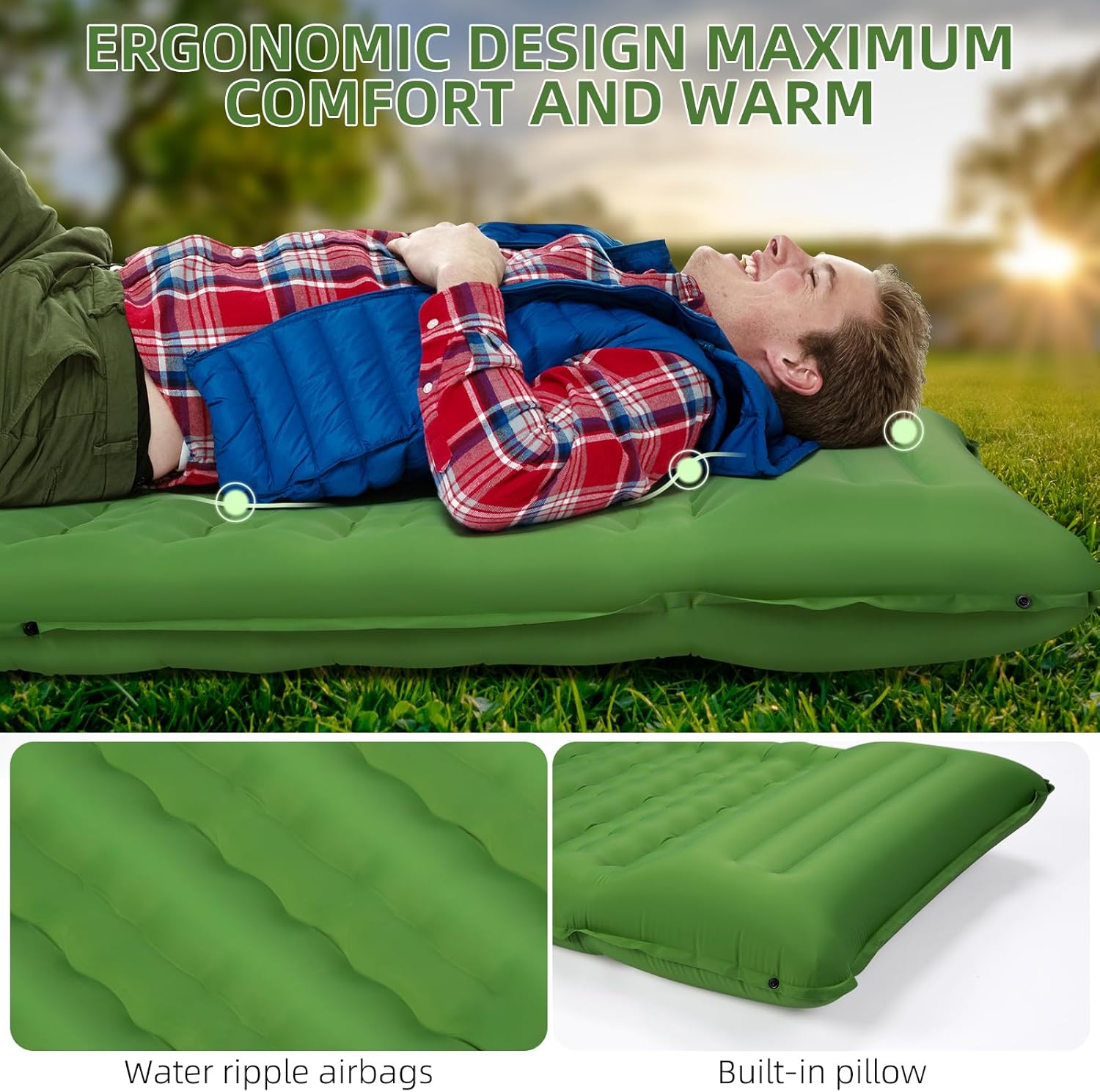 Camping Sleeping Pad, Extra Thick 5 Inch Camping Mat with Pillow Built-in Foot Pump Inflatable Sleeping Pads Compact