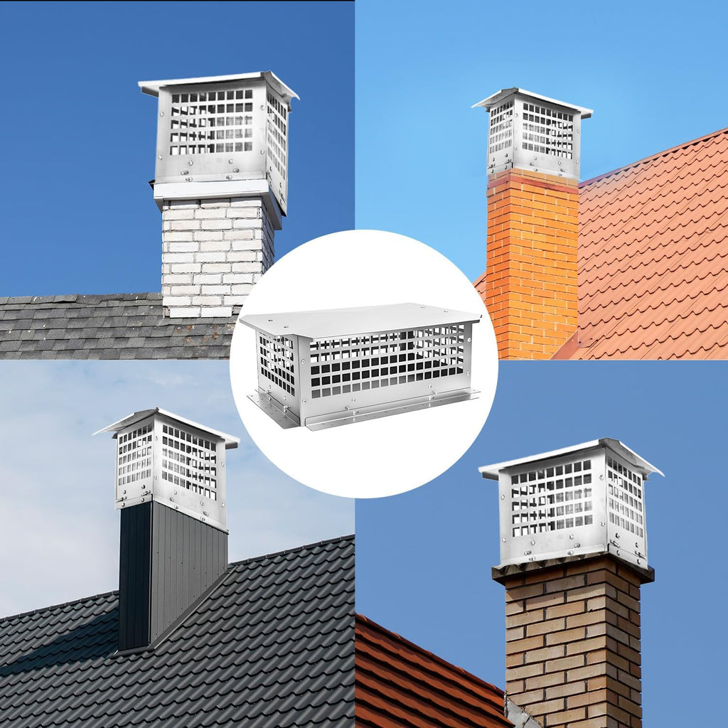 Chimney Cap, 13" x 21" Chimney Cover Stainless Steel Fireplace Chimney Flue Caps, Adjustable Metal Strips with Bolts