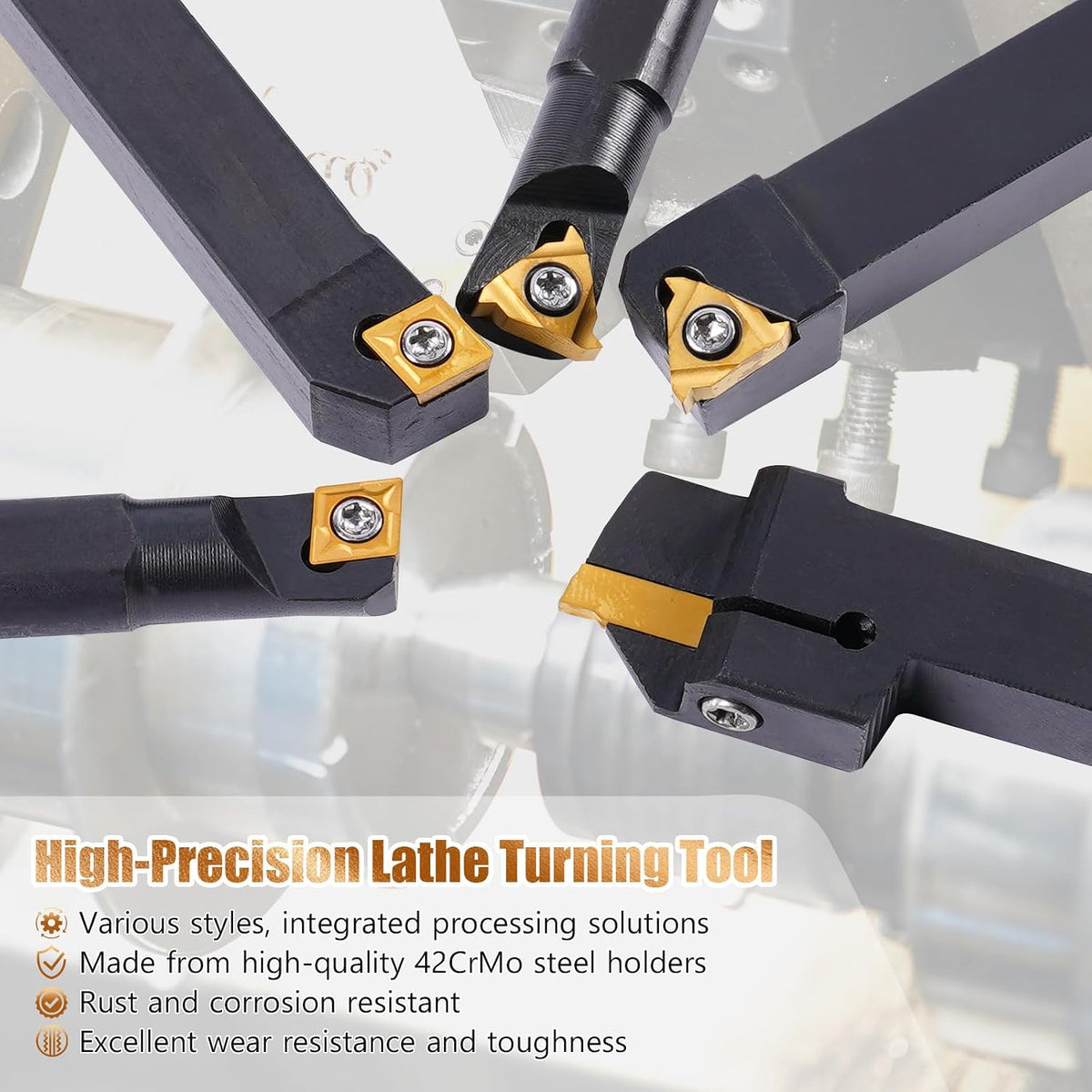 Indexable Lathe Turning Tool 21Pcs Kit 3/8" (10mm) Shank for Metal