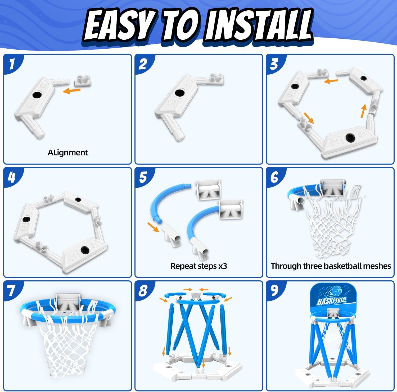 Pool Basketball Hoop, Floating Basketball Hoop Toy for Pool Water Game with 4 Basketballs Summer Swimming Pool Games