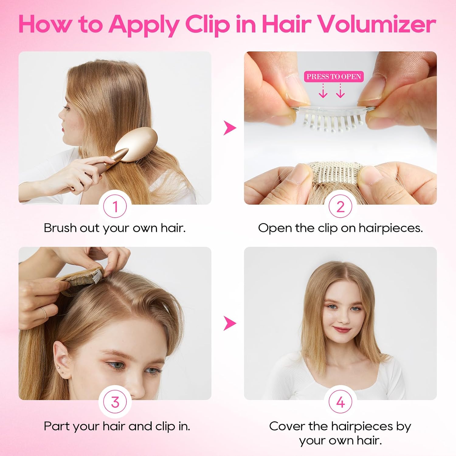 Clip in Hair Volumizer, 2PCS 12 inch Short Thick Clip in Hairpieces Adding Extra Volume Hair Extensions for Women