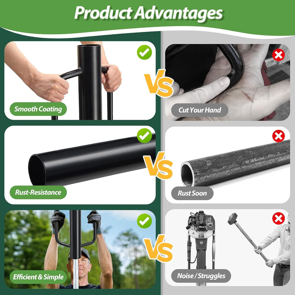 T Post Driver 12 LB, Fence Post Driver with Handles, Heavy Duty Metal Post Pounder for Wooden Posts U-Channels, 17