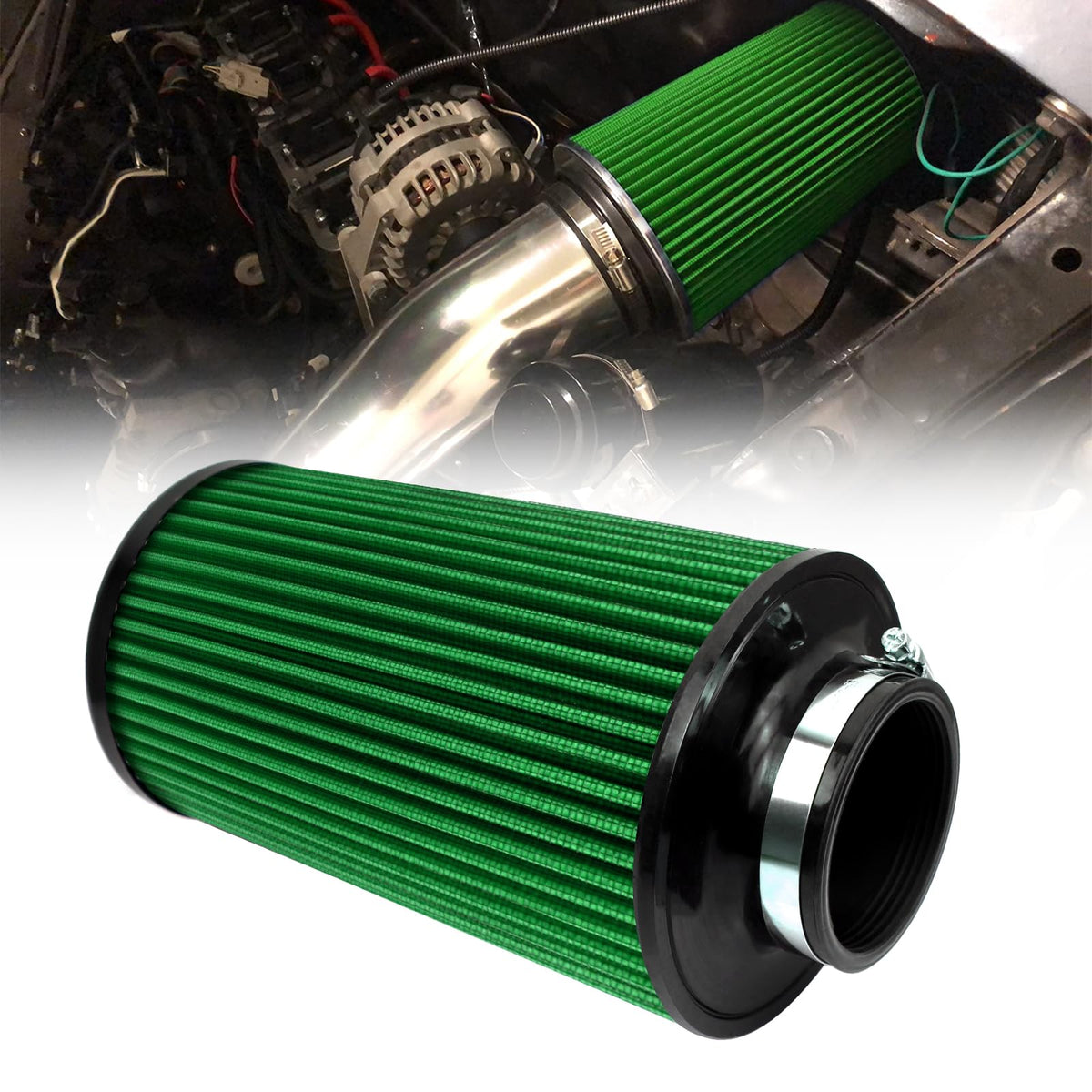 RYANSTAR RACING 3 Inch Cone Air Filter 76mm High Flow 270mm Tall Green
