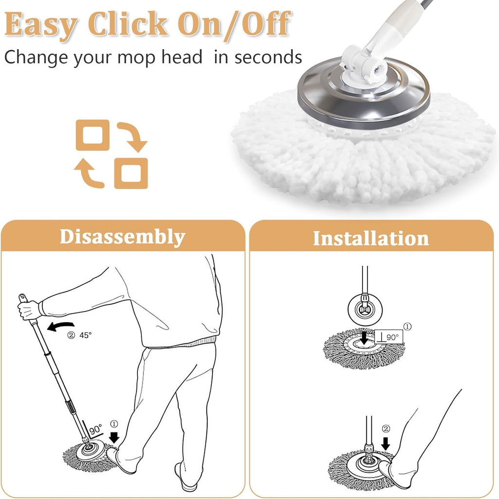 6 Pack Spin Mop Replacement Head for 360° Spin Mop System, Standard Size Round Shape Spin Mop Replacement Head