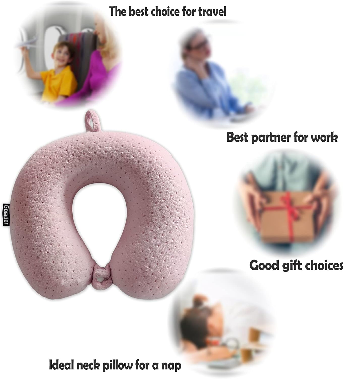 Neck Pillows for Sleeping Travel Pink Travel Pillow Comfortable U Shape Memory Foam Pillows Neck and Head Support