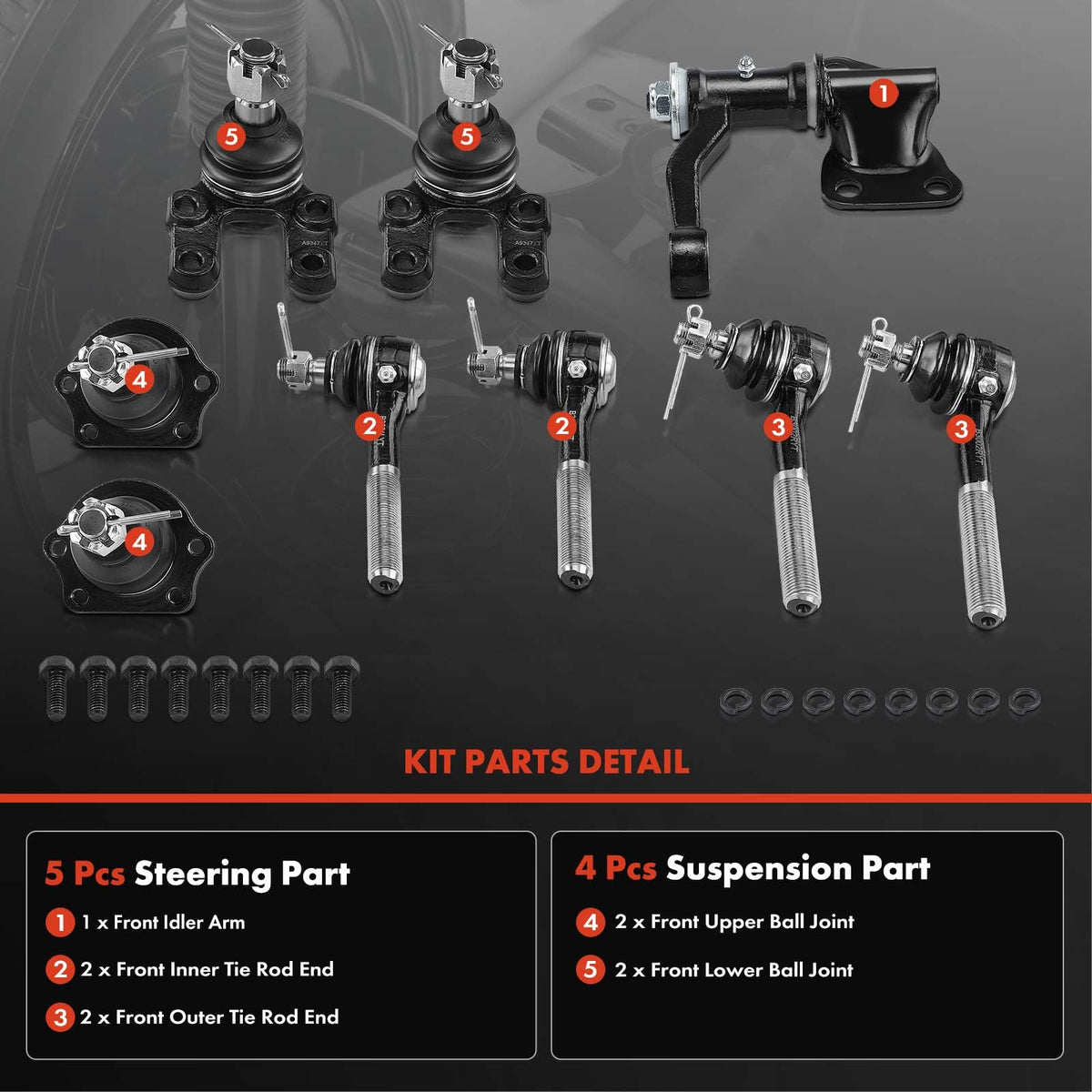 A-Premium 9Pcs Front Suspension Kit, Upper & Lower Ball Joint