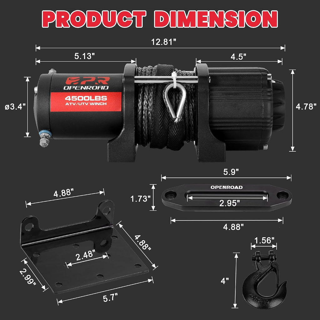 4500 lb ATV/UTV Winch,12V Towing Off-Road Electric UTV Winch with 1/4"×50' Synthetic Rope,Wireless Remote and Rubber