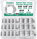 OURU 90PCS Pex Cinch Clamp Rings Assortment Kit, 3/8",1/2",3/4",5/8",1"