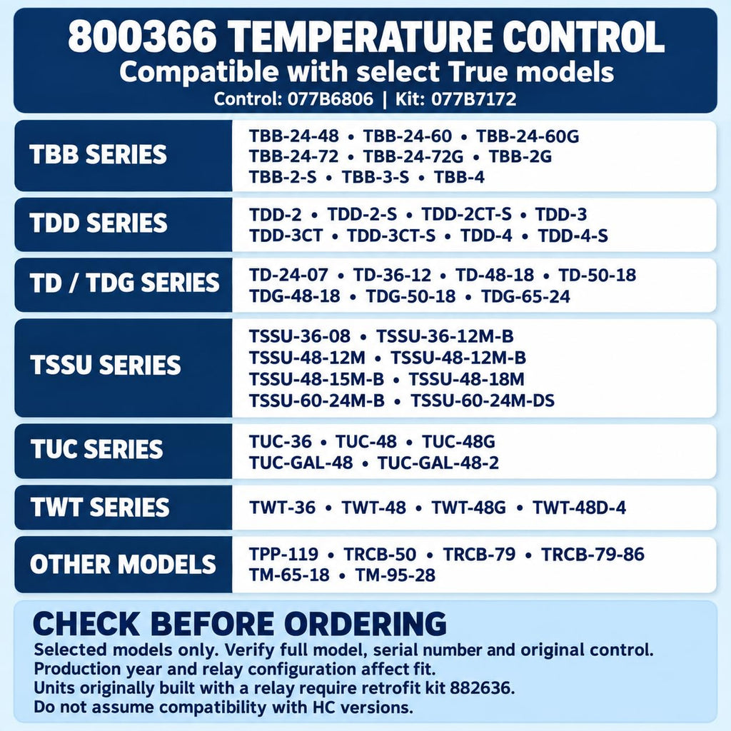 800366 Refrigerator Thermostat Compatible with True TSSU TPP TD TBB GDM