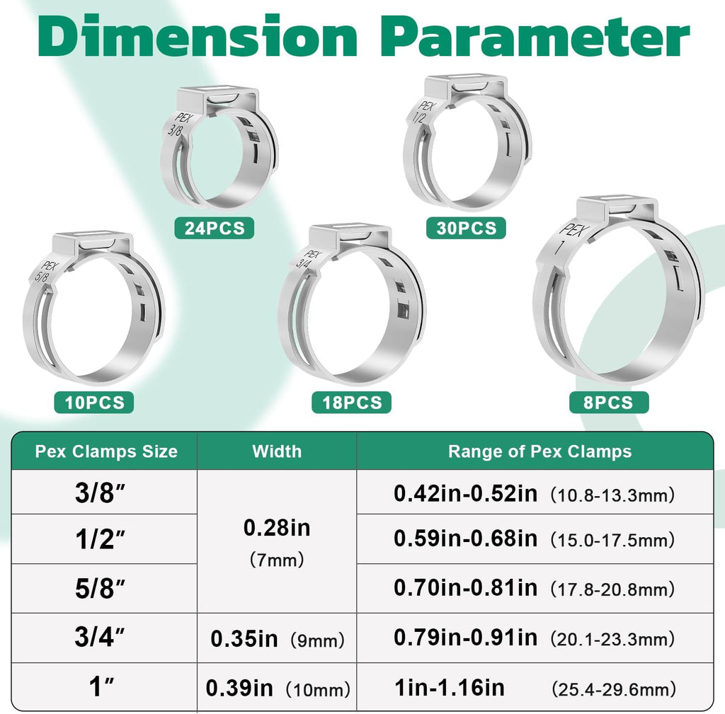 OURU 90PCS Pex Cinch Clamp Rings Assortment Kit, 3/8",1/2",3/4",5/8",1"