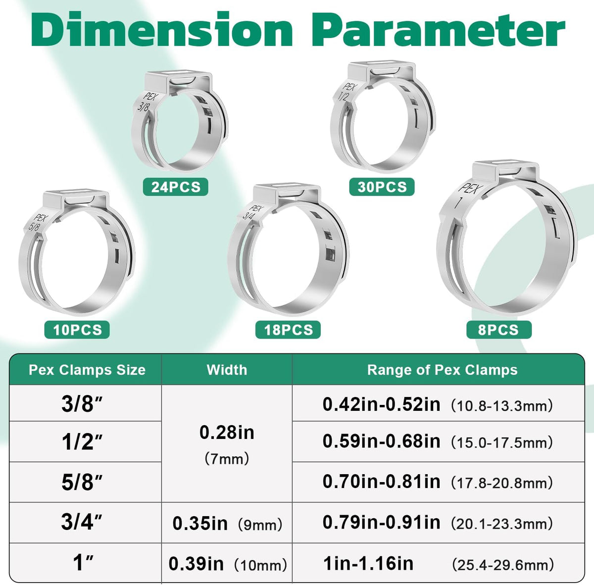 OURU 90PCS Pex Cinch Clamp Rings Assortment Kit, 3/8",1/2",3/4",5/8",1"