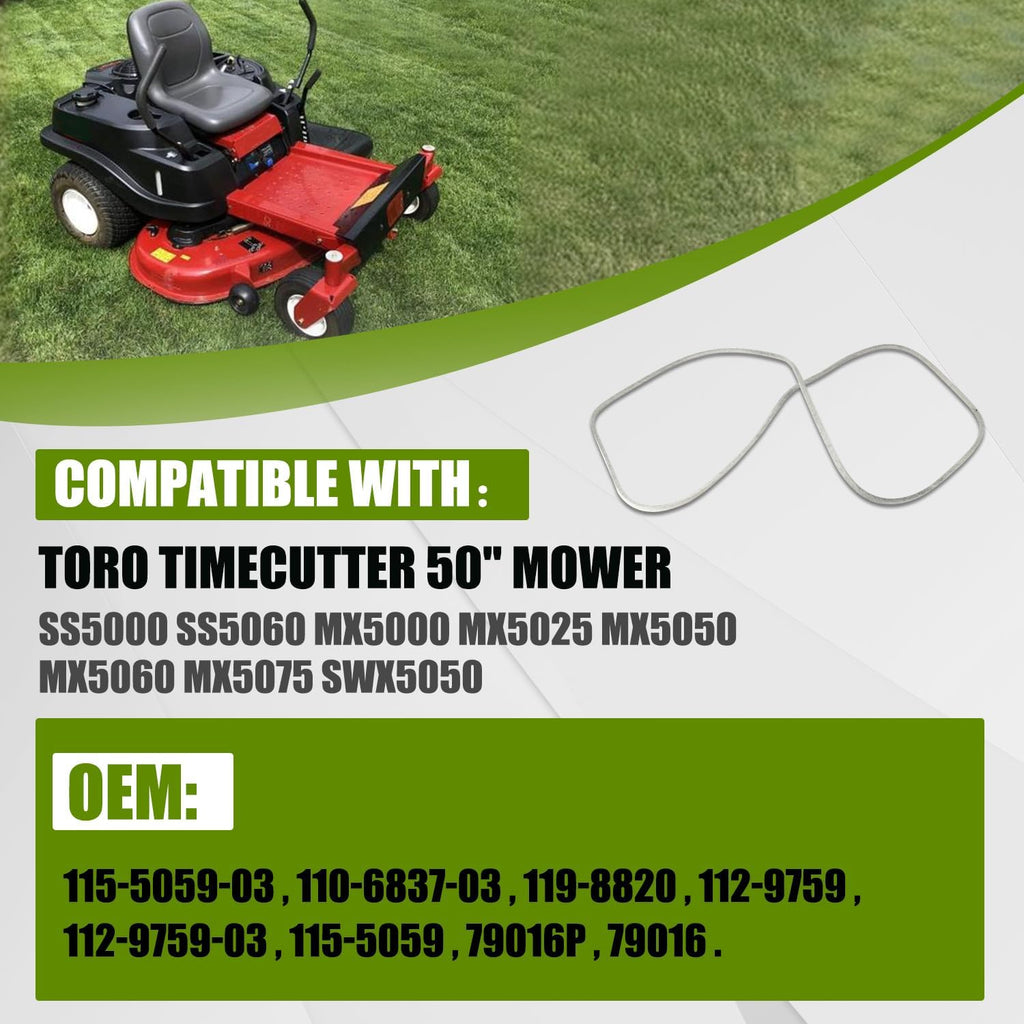 RANSOTO 50" Mower Blade and Belt Set for Toro TimeCutter SS5000 SS5060 MX5000 MX5060, Toro 50 Mower Deck Maintenance Kit, Replaces 115-5059-03 & 119-8820, 3 High-Lift Blades & Heavy-Duty Belt