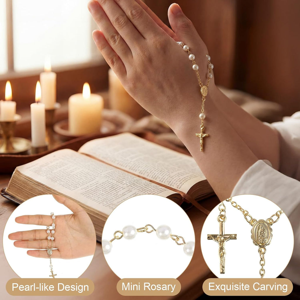 36 Pcs Baptism Favors Set, 12 Resin Cross Fridge Magnets with Bow Tied Cards, 12 Acrylic Baptism Rosary Beads with