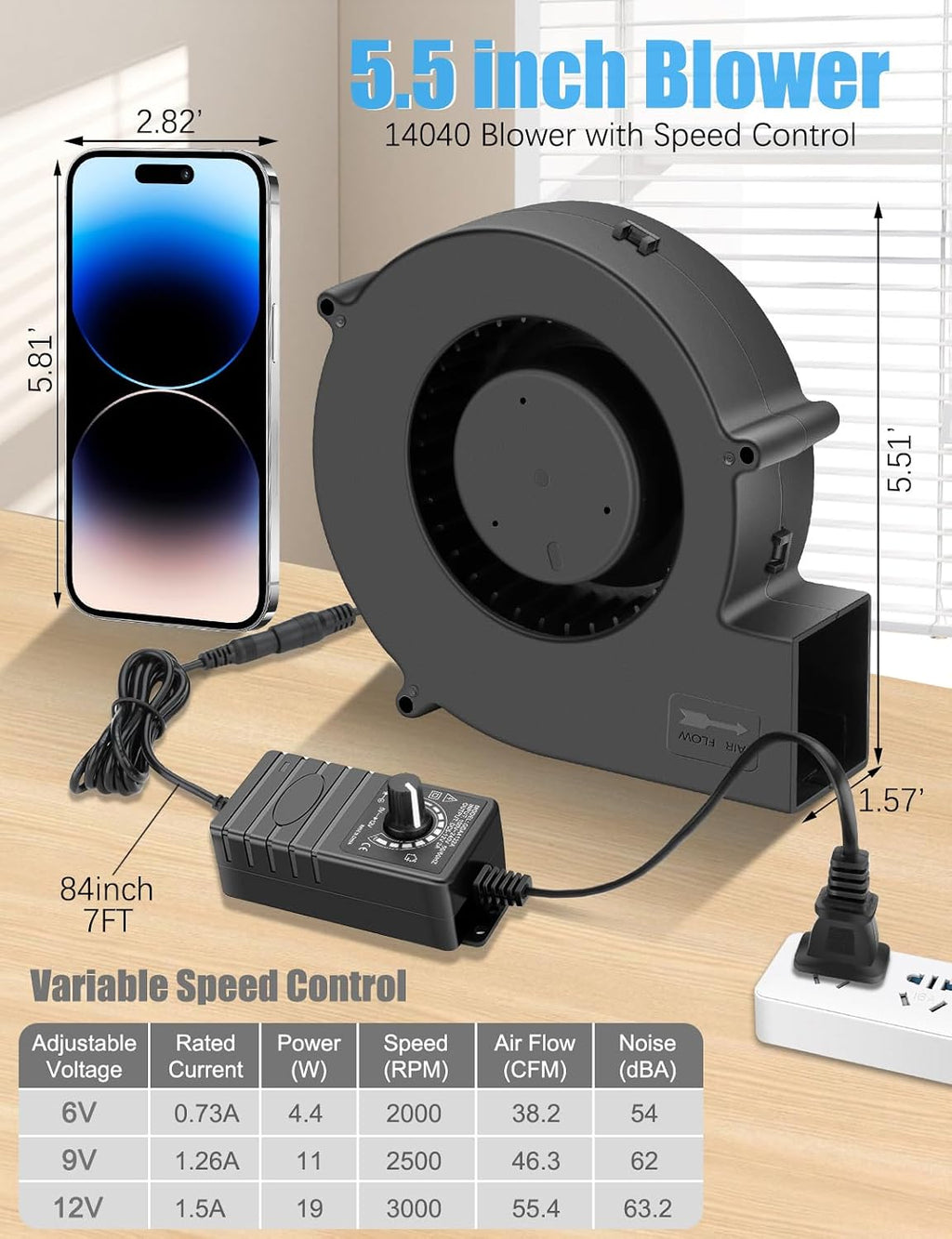 Wathai 140mm Small Blower Fan 110V 120V Squirrel Cage Fan Speed controlleer