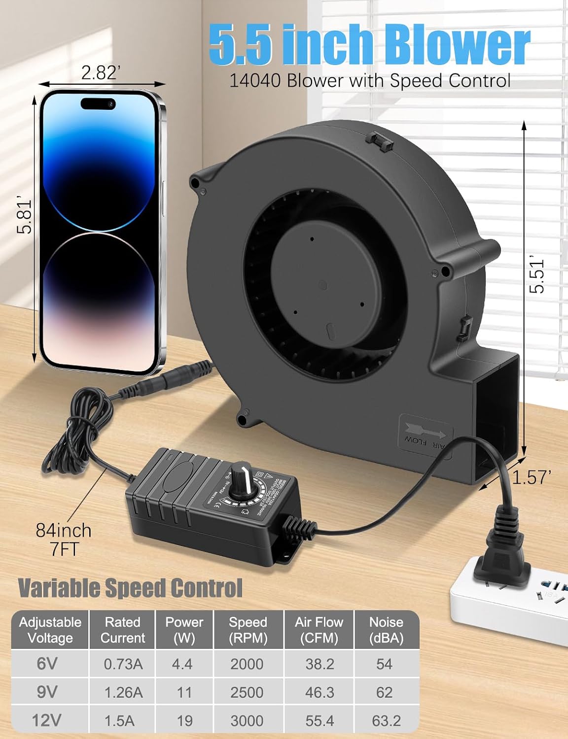 Wathai 140mm Small Blower Fan 110V 120V Squirrel Cage Fan Speed controlleer