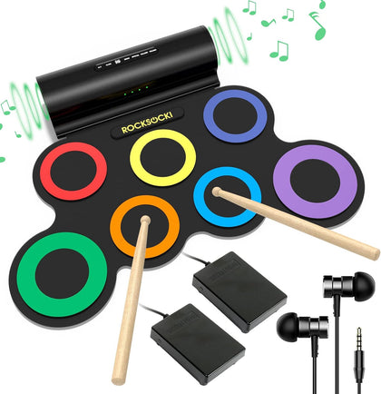 Electric Drum Set, 7-Pad Electronic Drum Set with Headphone Included, Roll-up Drum Pad For Kids, Great Holiday Xmas