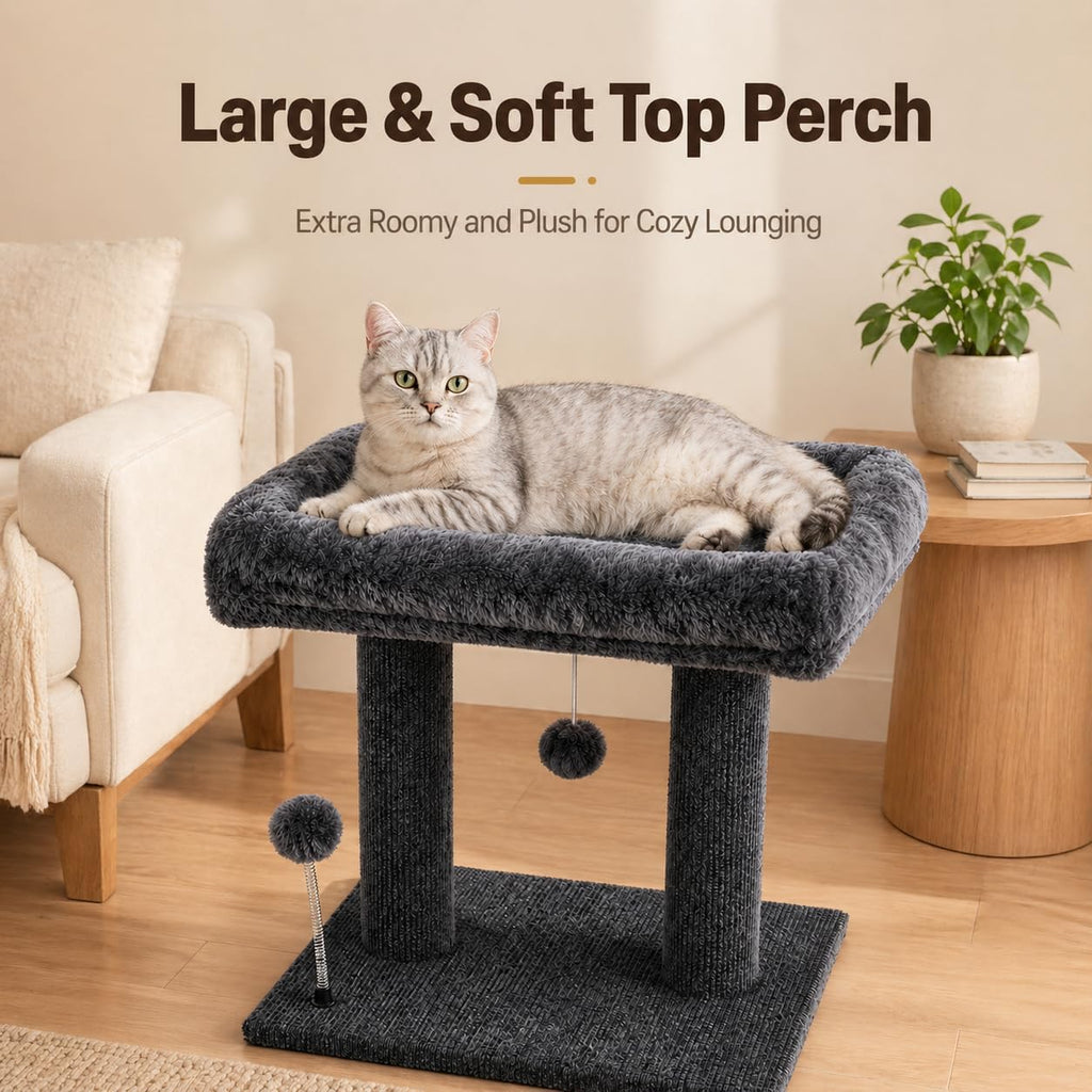 Small Cat Tree with Large Top Perch for Indoor Cats, Grey