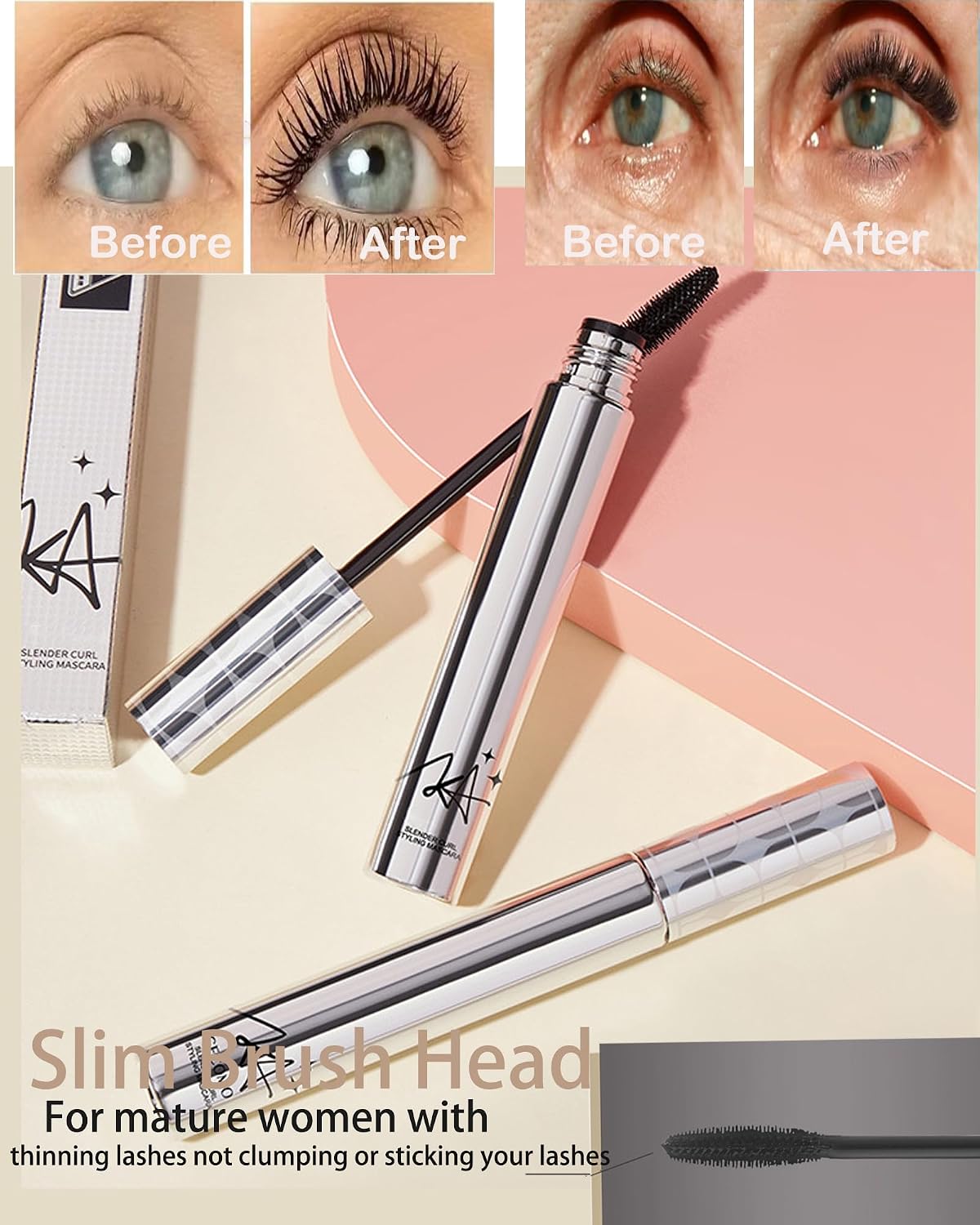 Black Mascara for Older Women 60 Plus,Waterproof Mascara Primer Lash Makeup