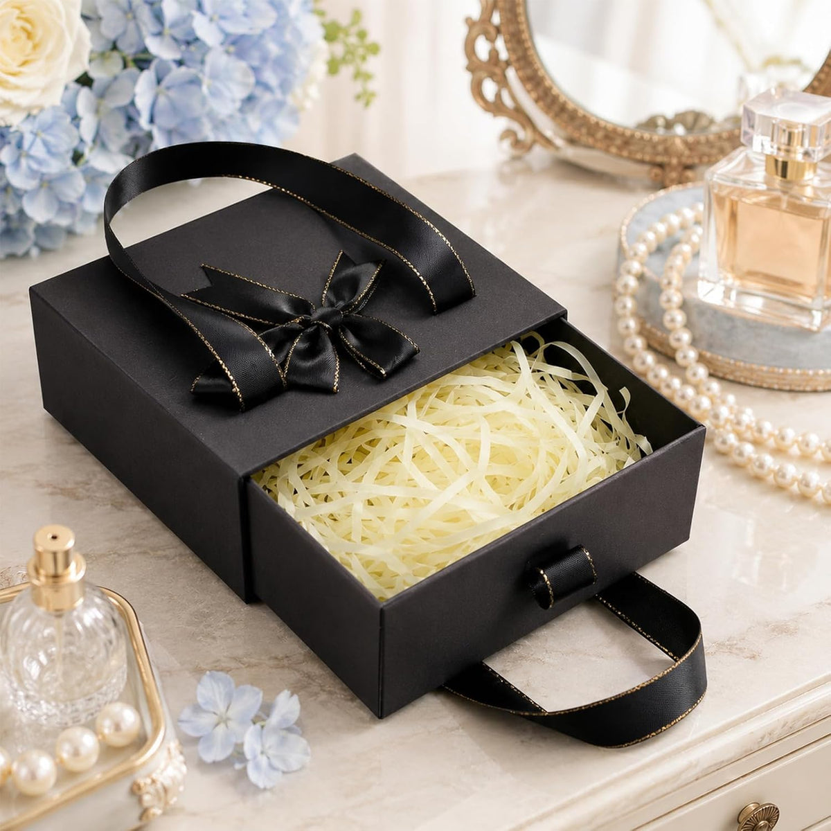4.7x3.9x2 In Small Drawer Black Gift Box With Bow Ribbon For Presents