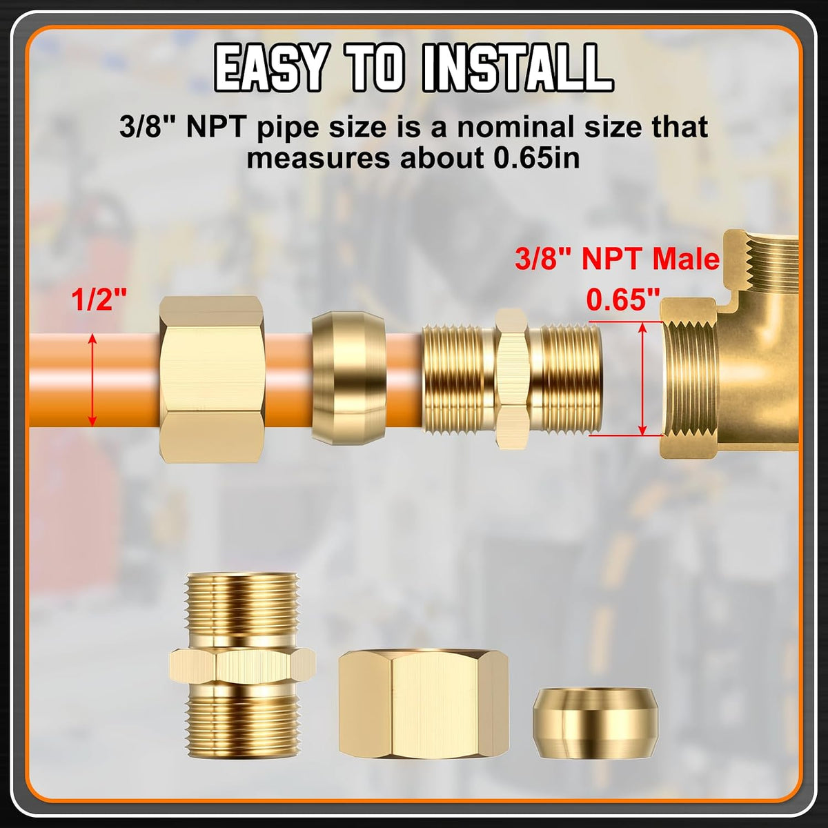 3Pack Brass Compression Tube Pipe Fitting 1/2"OD Compression x 3/8"