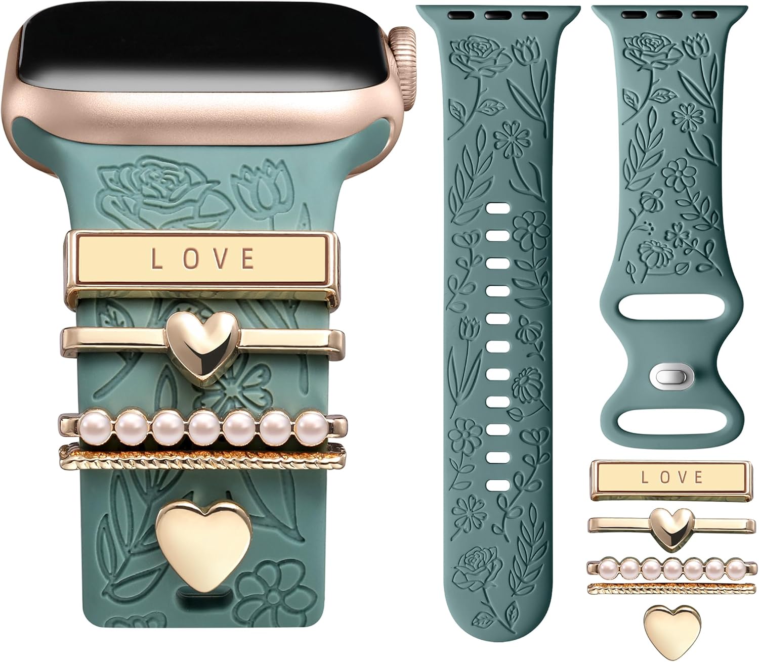 Flower Engraved Band Compatible with Apple Watch Bands for Women 40mm 38mm 41mm 42mm, Soft Silicone Strap With Dressy