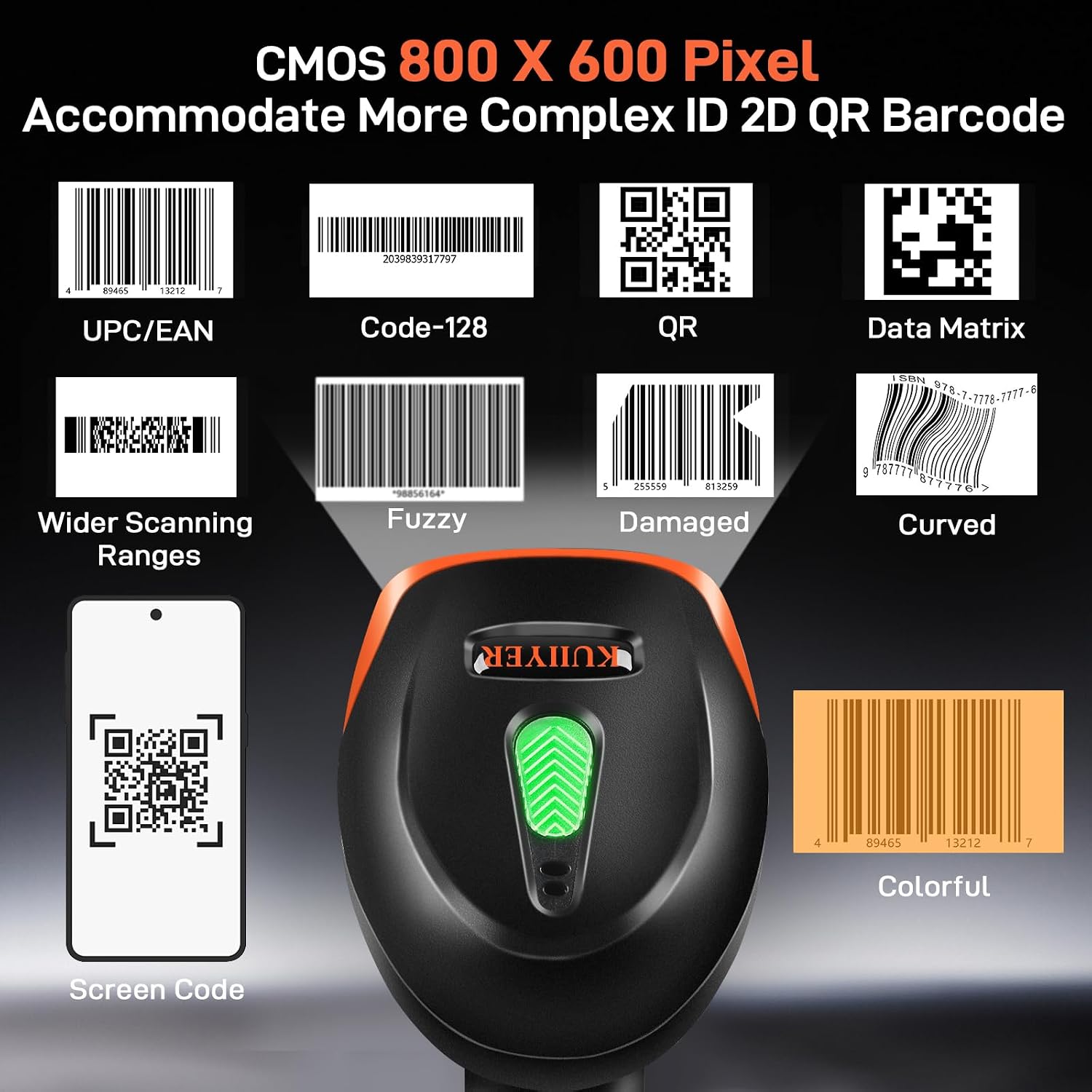 USB Barcode Scanner, 1D QR 2D Wired Handheld Bar Code Reader | Bar Code Scanners with Updated 800 X 600 Pixel CMOS &