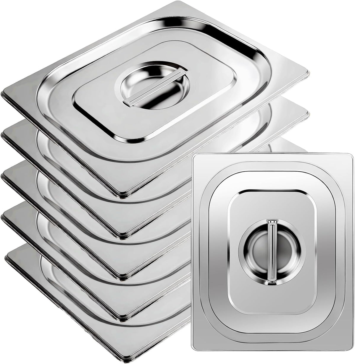 6 Packs 1/2 Half Size Hotel Pan Lids, 12.9''L x 10.6''W Stainless Steel