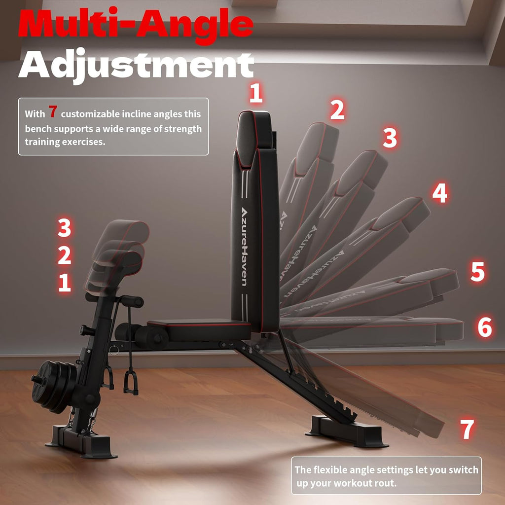 Adjustable Weight Bench, Foldable Incline Decline Flat Workout Bench for Home Gym Full Body Dumbbell Exercise, 660LBS