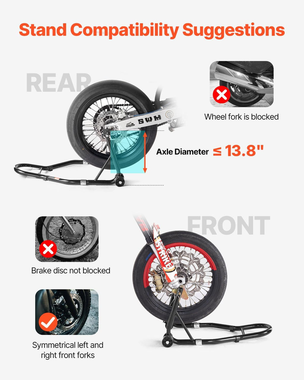Motorcycle Stand Lift, 1100lbs Capacity Front Rear Combo Stand Lift, Front Wheel Dual-Fork Stands, Rear U+L Fork