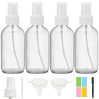 Clear Glass Spray Bottles 4 oz, Small, Fine Mist, 4 Pack