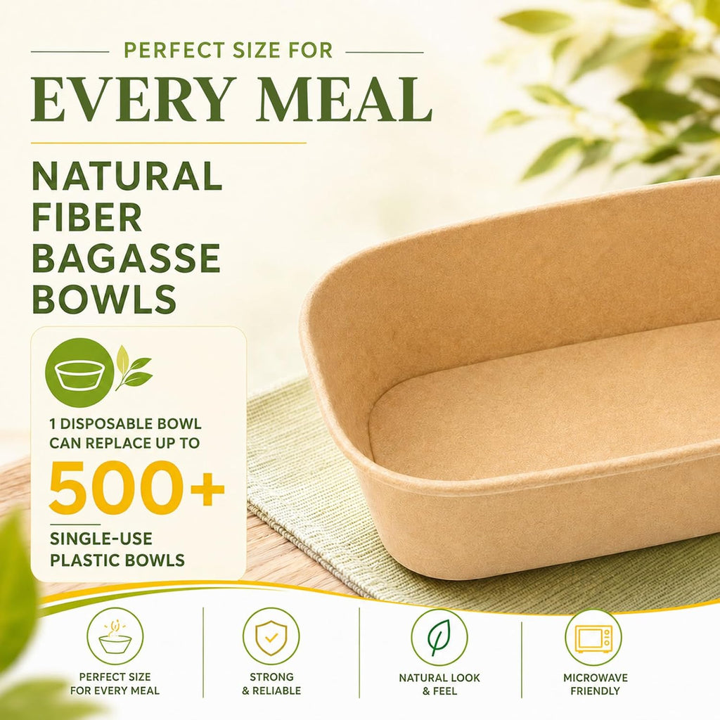 50 Pack 29 OZ Brown Meal Prep Containers with Lids【with Spoons and Forks】, Disposable Kraft Paper Bowls, Microwave