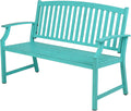 52" Farmhouse Outdoor Bench with Armrest, Turquoise Blue | Anti-rust Aluminum Frame, Faux Wood Grain Finish