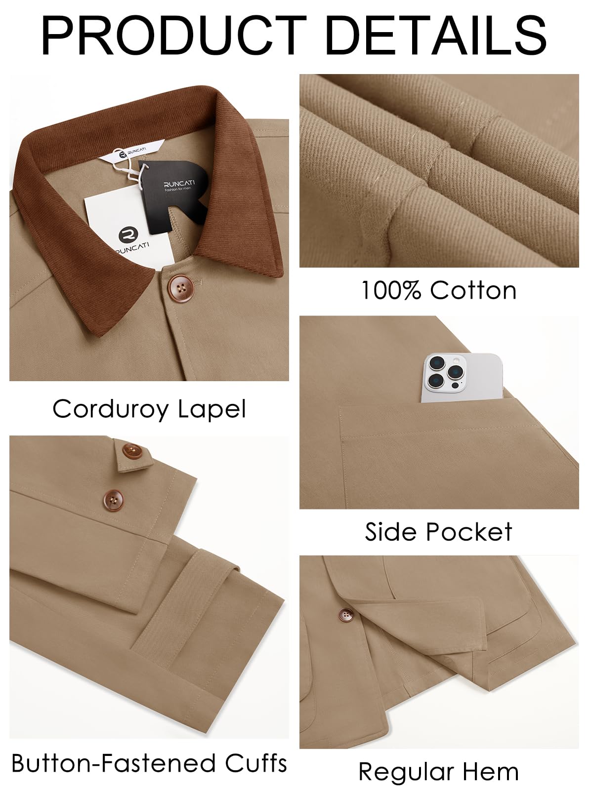 Mens Lightweight Jackets Casual Stylish Button Down Barn Jacket