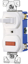 Eaton 277W 15-Amp 120-volt Combination Single Pole Toggle Switch and Pilot Light with Back and Side Wiring, White