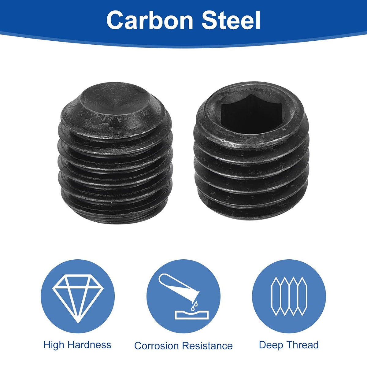uxcell Socket Set Screws,30Pcs M10x10mm Carbon Steel Hex Socket Grub Screws