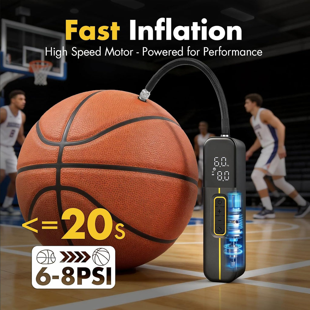 Electric Ball Pump for Sports Balls with Fast Inflation, 2600mAh Ball Pump with Pressure Gauge and Digital LCD