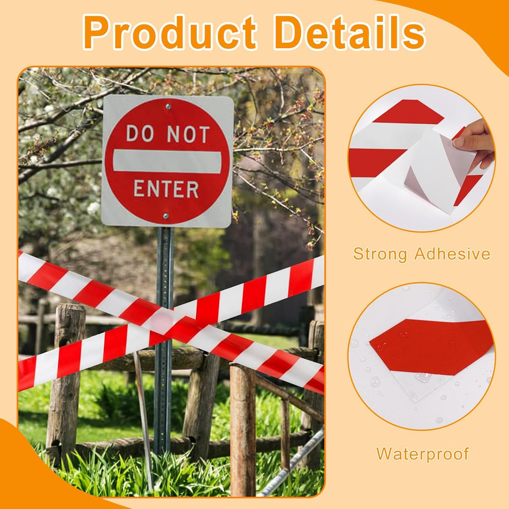 Red & White Safety Tape, 3 Inch x 108FT Hazard Warning Stripe Tape