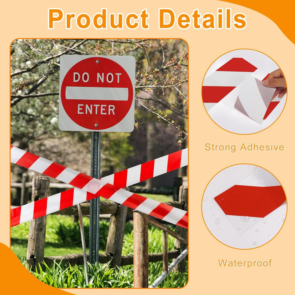 Red & White Safety Tape, 3 Inch x 108FT Hazard Warning Stripe Tape