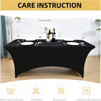 2-Pack 6ft Black Spandex Table Covers for Rectangle Standard Folding Tables - Wrinkle Resistant Stretch Tablecloths