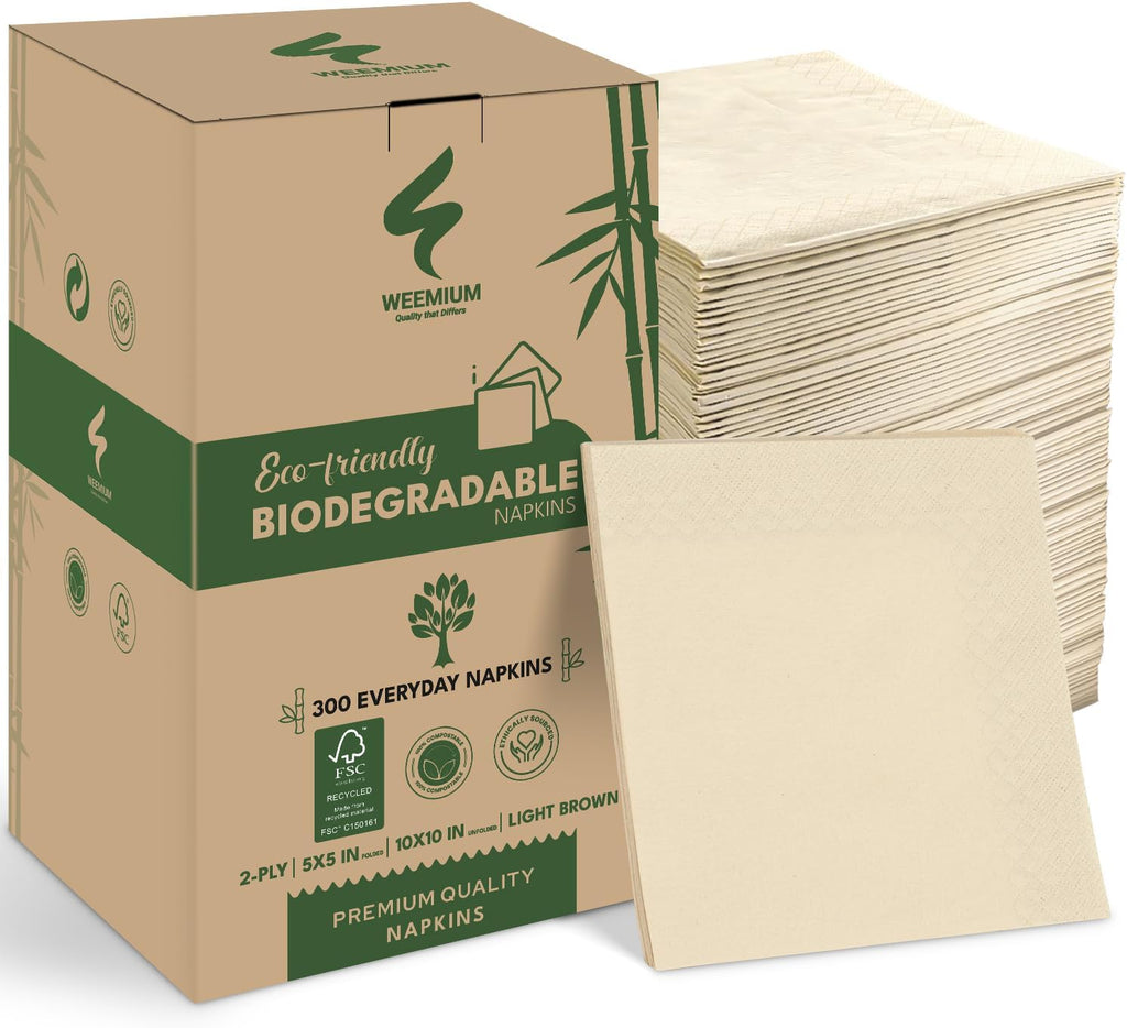 Compostable Napkins Disposable - FSC Certified - Pack of 300, 2-Ply