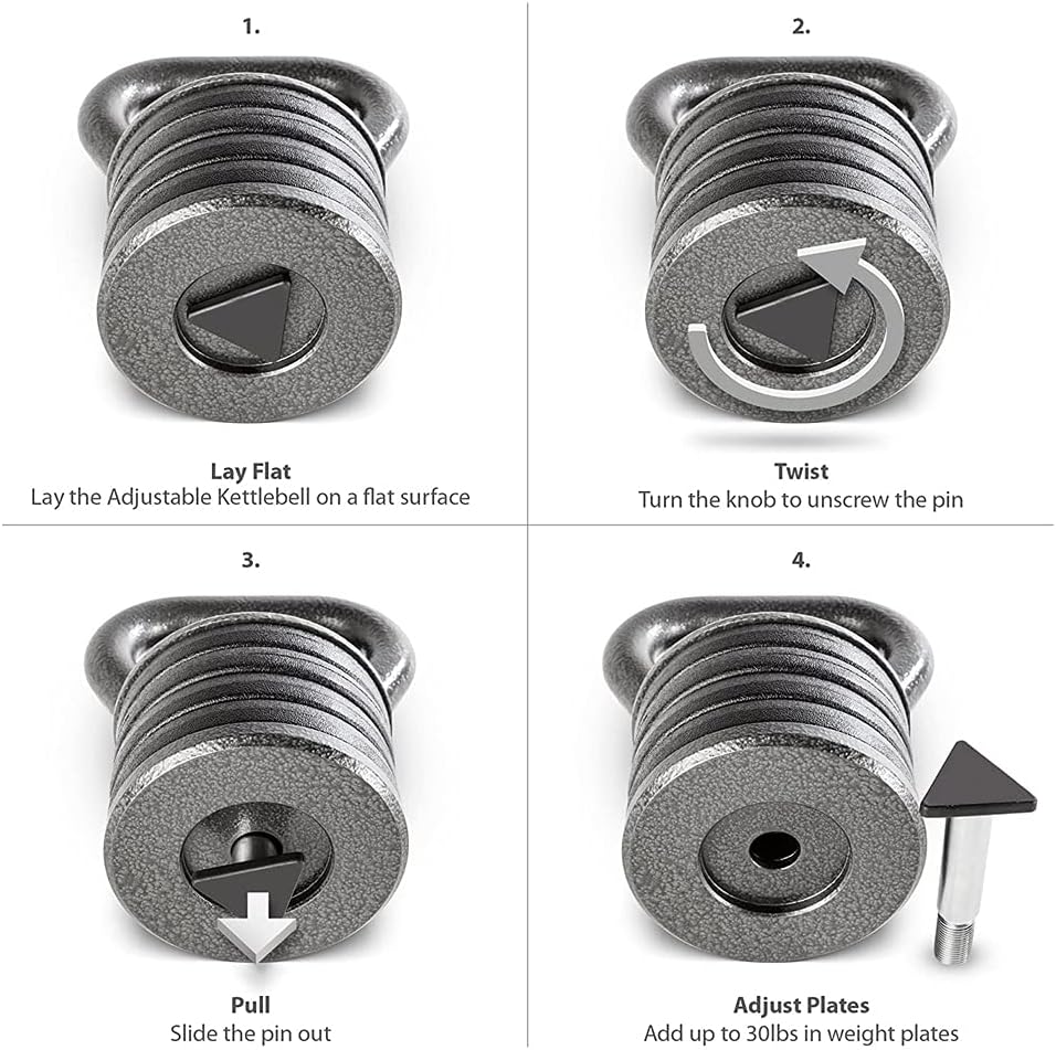 20lb Adjustable Cast Iron Kettlebell Handle, Compatible with 1” Weight Plates, Up to 50lb Load Capacity for Strength