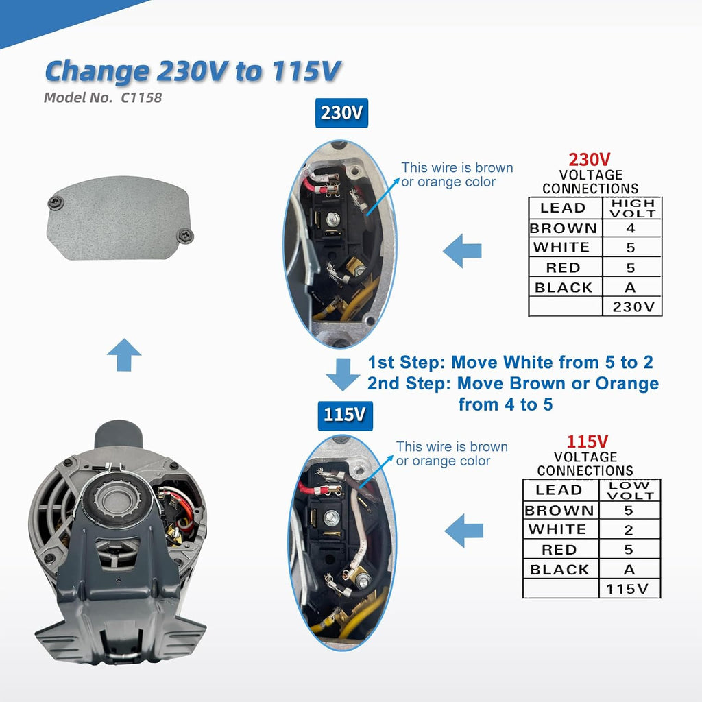 C1158 Fan and Blower Motor Replace Marathon C1158 1HP Reversible Rotation