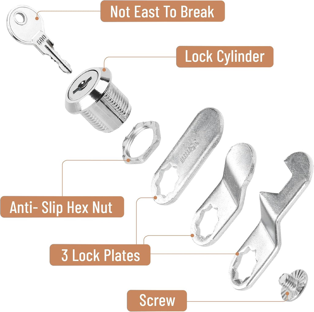 Bates- Cabinet Locks with Keys, 5/8" Long, 3 Pack, Cam Locks for Cabinets Keyed Alike, File Cabinet Lock with Key