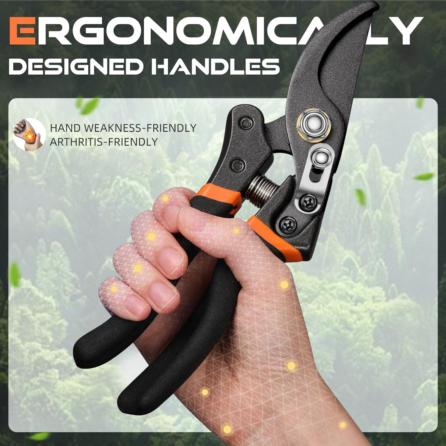 8.5" Professional Pruning Shears - Cuts 4X Easier with Ultra Sharp Japanese Steel Titanium Blade, Arthritis Friendly