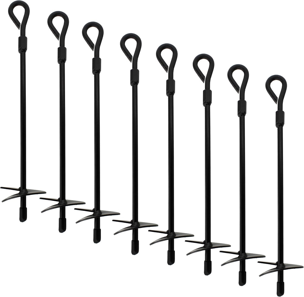 Ground Anchors, 15 Inch - 8pk Black Shed Anchor Kit Greenhouse Tie Down Ground Stakes with Drillable Eyebolt