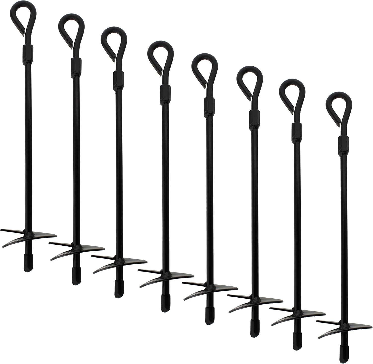 Ground Anchors, 15 Inch - 8pk Black Shed Anchor Kit Greenhouse Tie Down Ground Stakes with Drillable Eyebolt